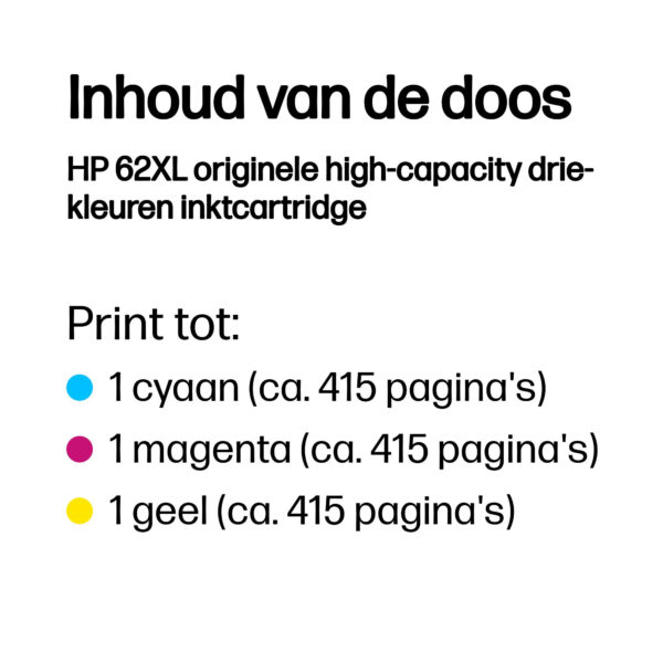 HP 62XL originele high-capacity drie-kleuren inktcartridge - Afbeelding 8