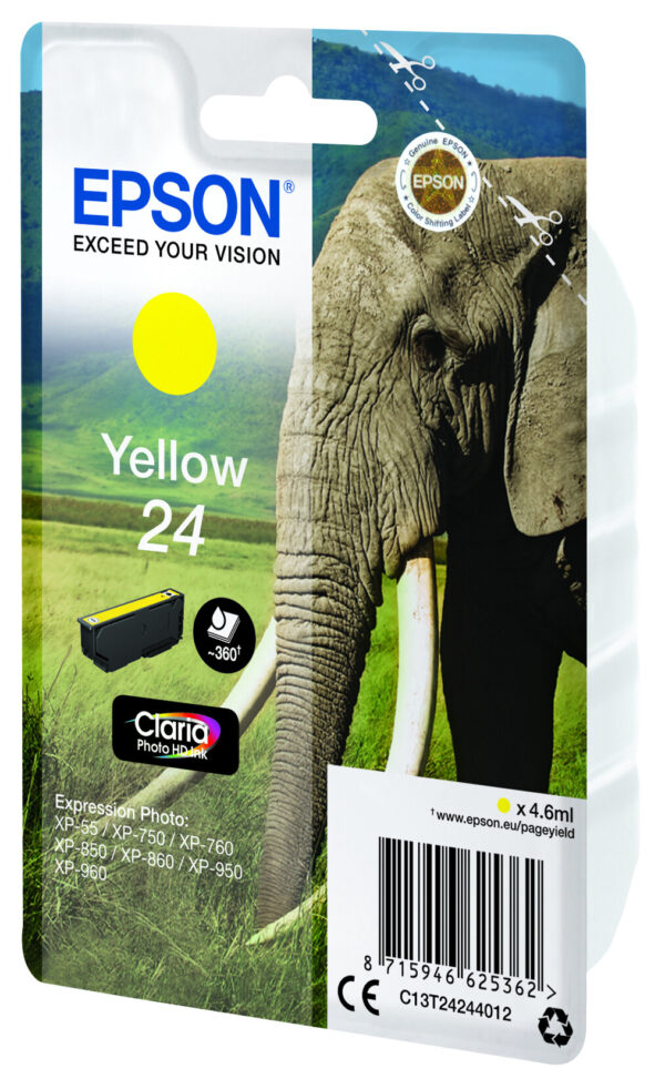 Epson Elephant Singlepack Yellow 24 Claria Photo HD Ink - Afbeelding 4