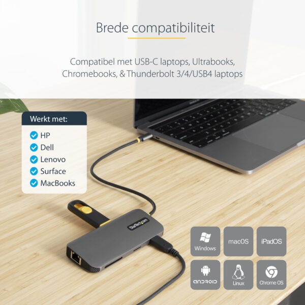 StarTech.com USB C Multiport Adapter, 4K 60Hz HDMI Video, 3 Port 5Gbps USB-A Hub, 100W USB Power Delivery Pass-Through, GbE, SD/ - Afbeelding 17