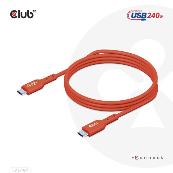 CLUB3D USB2 Type-C Bi-Directional USB-IF Certified Cable Data 480Mb, PD 240W(48V/5A) EPR M/M 4m / 13.13ft - Afbeelding 11