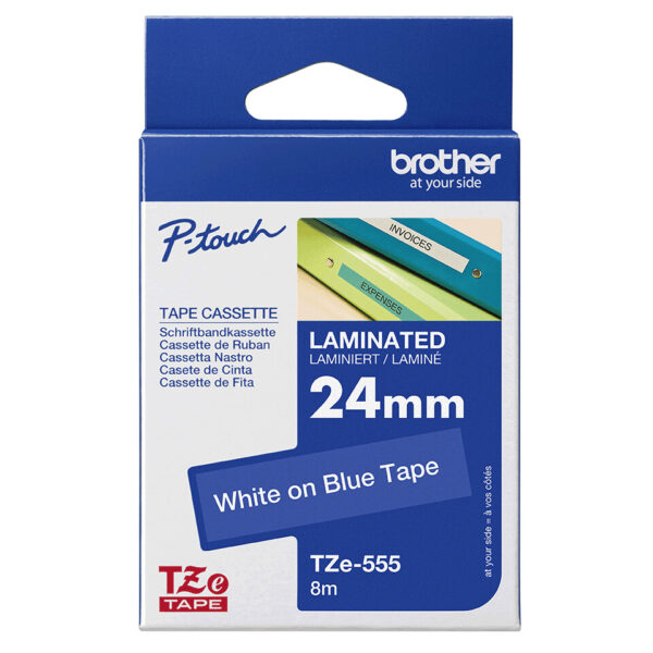 Brother TZE-555 labelprinter-tape Wit op blauw - Afbeelding 3