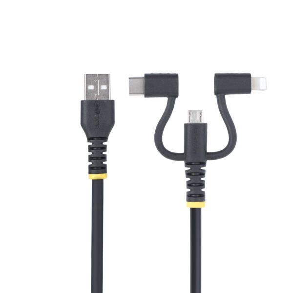 StarTech.com 1m Robuuste USB Multi Oplaadkabel, USB naar Lightning/Micro-USB/Type-C, Apple MFi Gecertificeerd, Aramide Mantel, U - Afbeelding 2