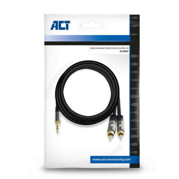 ACT 5 meter High Quality audio aansluitkabel 1x 3,5mm stereo jack male - 2x tulp male - Afbeelding 2