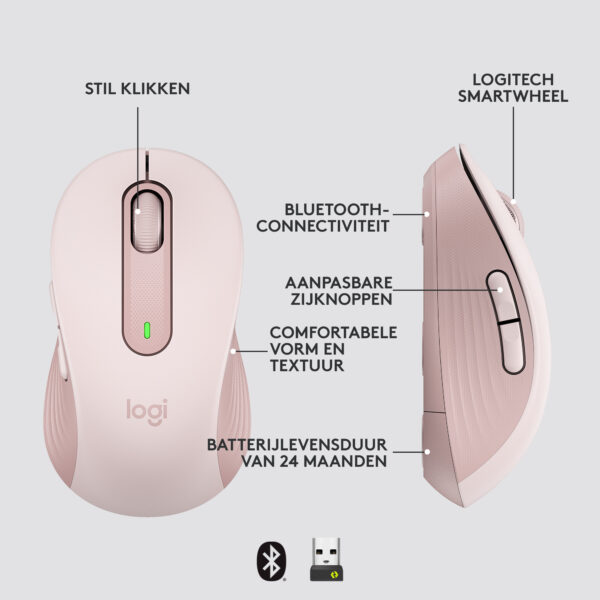 Logitech Signature M650 Draadloze Muis - Voor kleine tot middelgrote handen, 2 jaar batterijduur, stil klikken, aanpasbare zijkn - Afbeelding 11