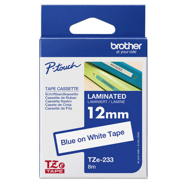 Brother TZE-233 labelprinter-tape Blauw op wit - Afbeelding 3