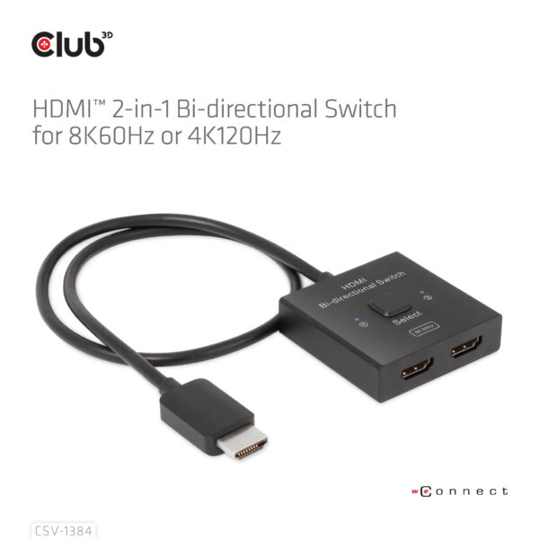 CLUB3D HDMI 2-in-1 Bi-directional Switch for 8K60Hz or 4K120Hz - Afbeelding 11