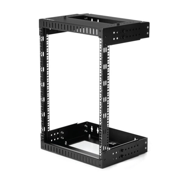 StarTech.com 2 Post 15U Heavy-Duty Wandmonteerbare Server Rack, 19" Open Frame Netwerk Rack met Verstelbare Diepte, Data Rack vo