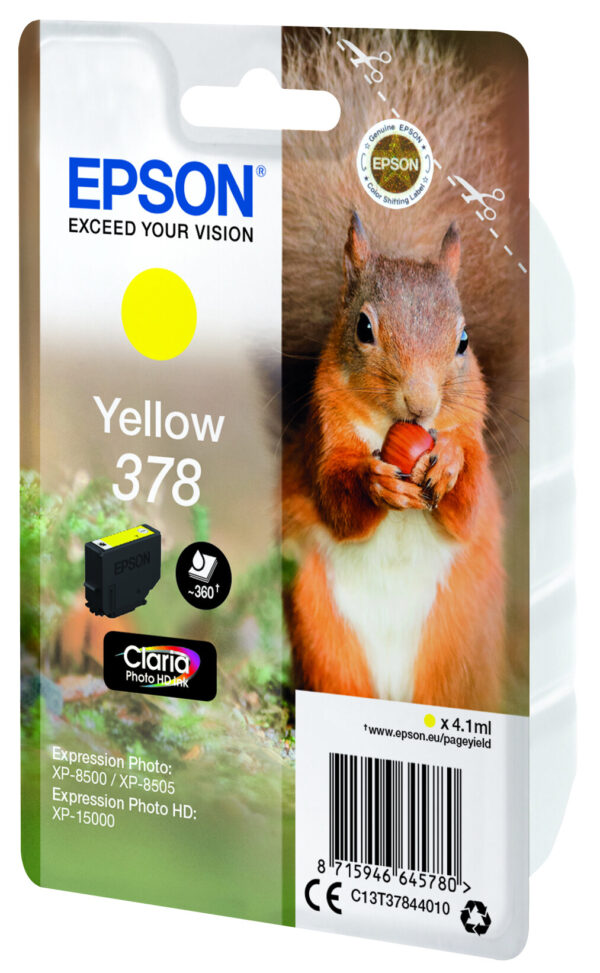 Epson Squirrel Singlepack Yellow 378 Claria Photo HD Ink - Afbeelding 2