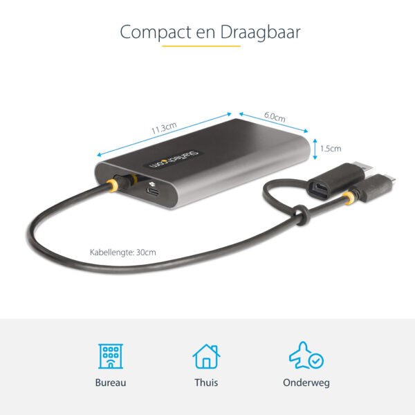 StarTech.com USB-C naar Dual-HDMI Adapter, USB-C of A naar 2x HDMI, 4K 60Hz, 100W Power Delivery Pass-Through, 30cm Ingebouwde K - Afbeelding 13