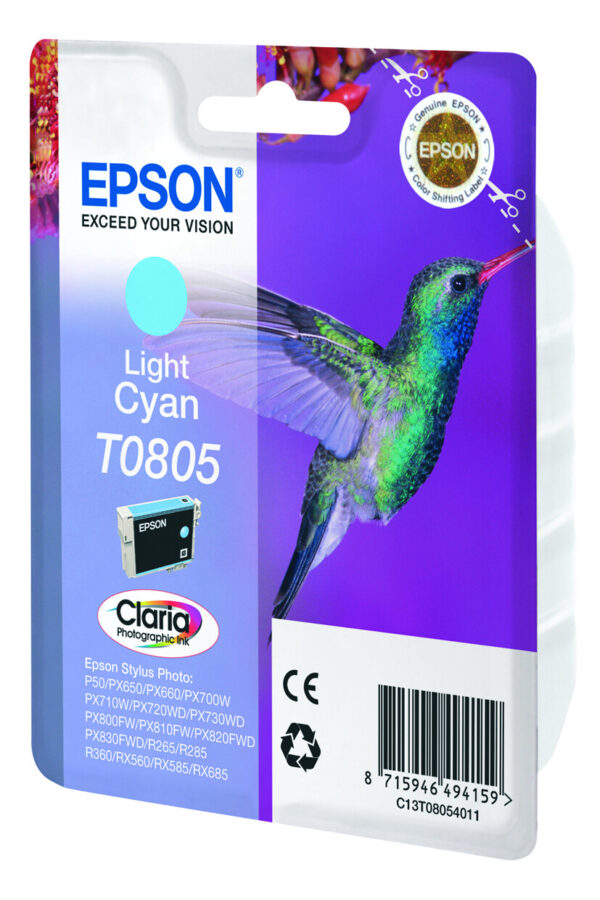 Epson Hummingbird Singlepack Light Cyan T0805 Claria Photographic Ink - Afbeelding 2