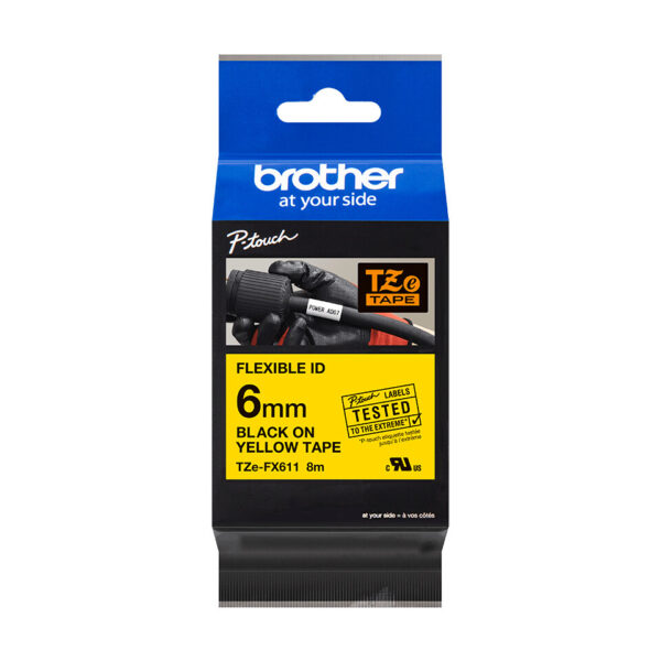 Brother TZE-FX611 labelprinter-tape Zwart op geel - Afbeelding 3