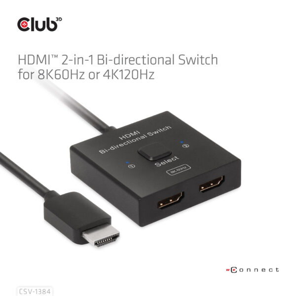 CLUB3D HDMI 2-in-1 Bi-directional Switch for 8K60Hz or 4K120Hz - Afbeelding 13