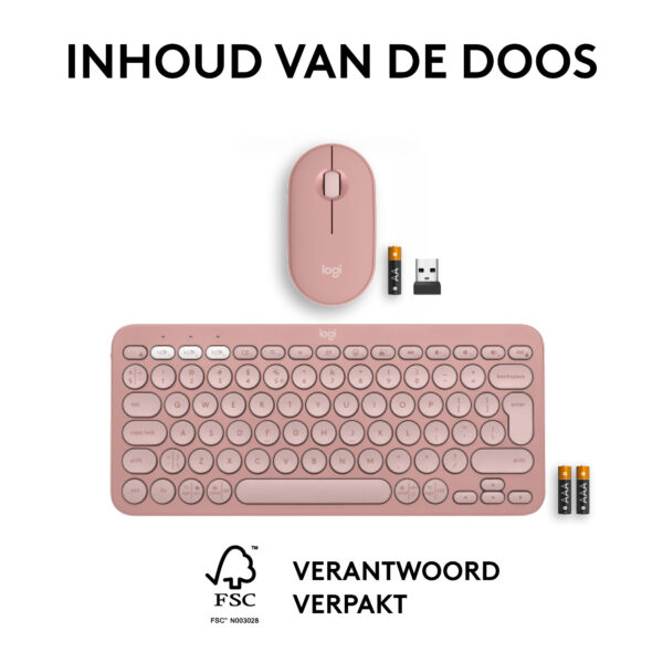 Logitech Pebble 2 Combo toetsenbord Inclusief muis Universeel RF-draadloos + Bluetooth QWERTY US International Roze - Afbeelding 10