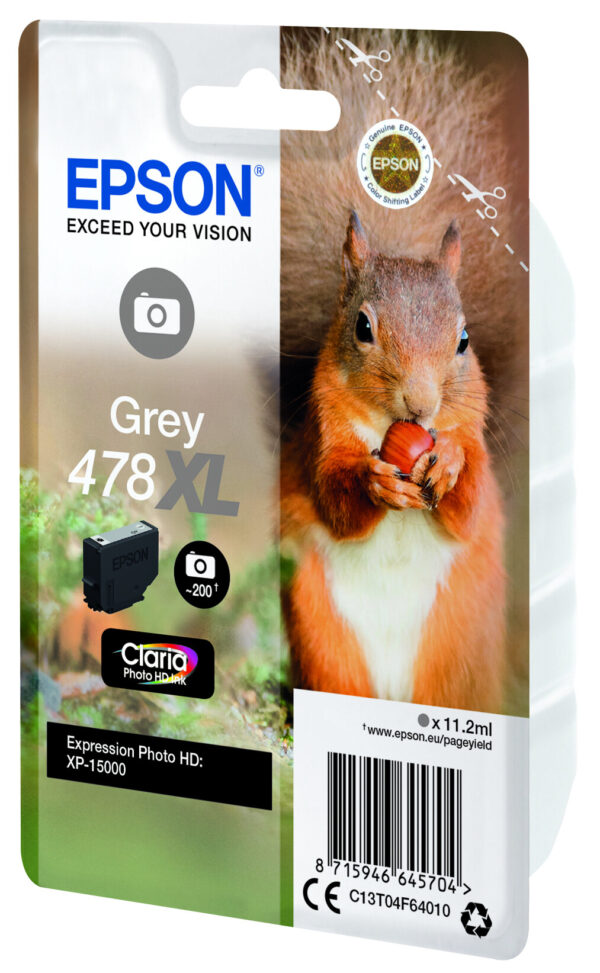 Epson Squirrel Singlepack Grey 478XL Claria Photo HD Ink - Afbeelding 4