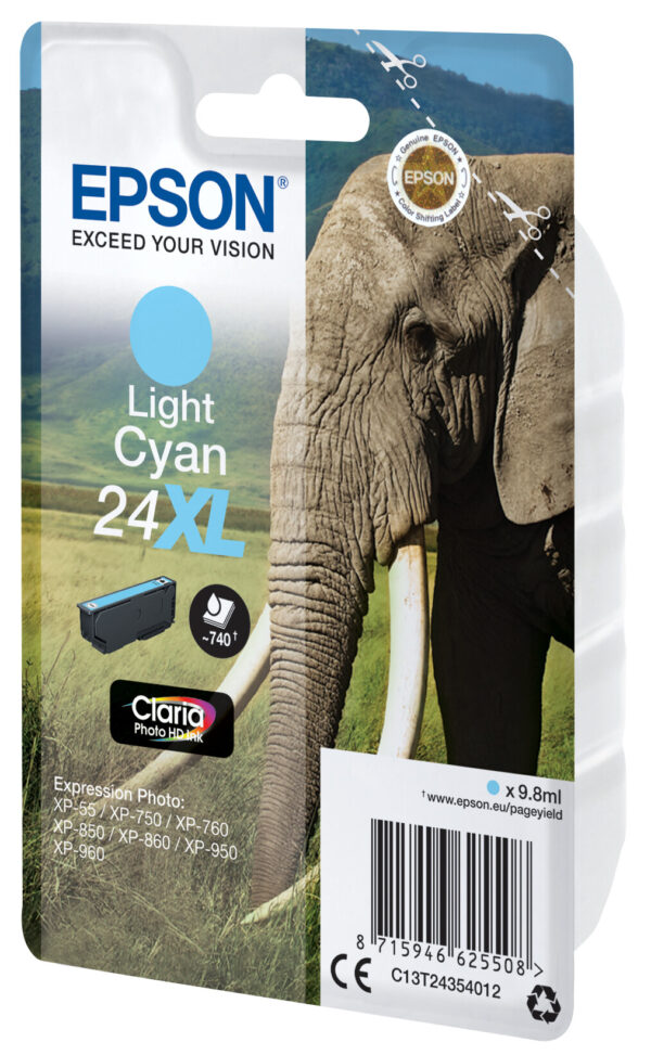 Epson Elephant Singlepack Light Cyan 24XL Claria Photo HD Ink - Afbeelding 2