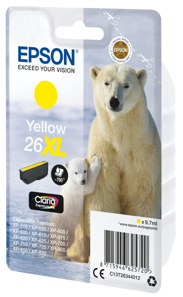 Epson Polar bear Singlepack Yellow 26XL Claria Premium Ink - Afbeelding 2