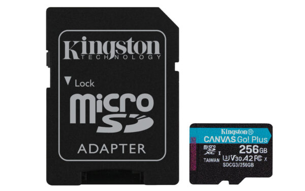 Kingston Technology 256GB microSDXC Canvas Go Plus 170R A2 U3 V30 kaart + ADP