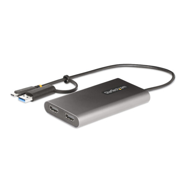 StarTech.com USB-C naar Dual-HDMI Adapter, USB-C of A naar 2x HDMI, 4K 60Hz, 100W Power Delivery Pass-Through, 30cm Ingebouwde K