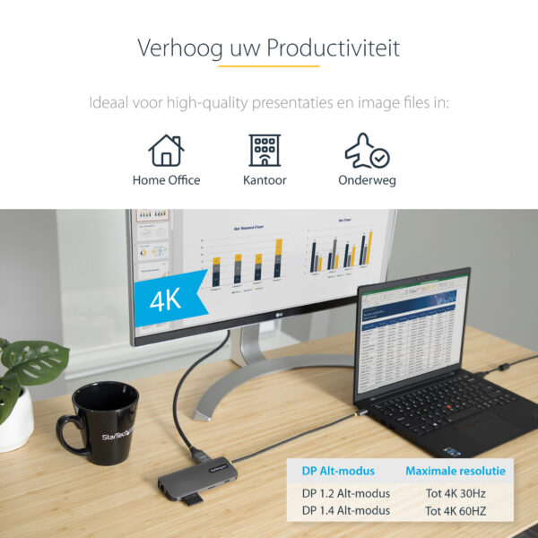 StarTech.com USB C Multiport Adapter, 4K 60Hz HDMI Video, 3 Port 5Gbps USB-A Hub, 100W USB Power Delivery Pass-Through, GbE, SD/ - Afbeelding 14