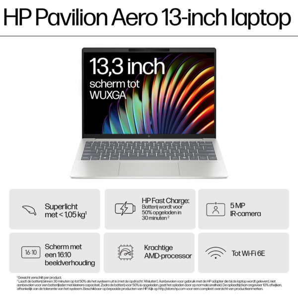 HP Pavilion Aero 13-bg0060nd AMD Ryzen™ 7 8840U Laptop 33,8 cm (13.3") WQXGA 16 GB LPDDR5x-SDRAM 1 TB SSD Wi-Fi 6 (802.11ax) Win - Afbeelding 13