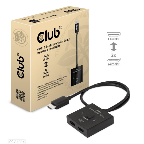 CLUB3D HDMI 2-in-1 Bi-directional Switch for 8K60Hz or 4K120Hz - Afbeelding 5