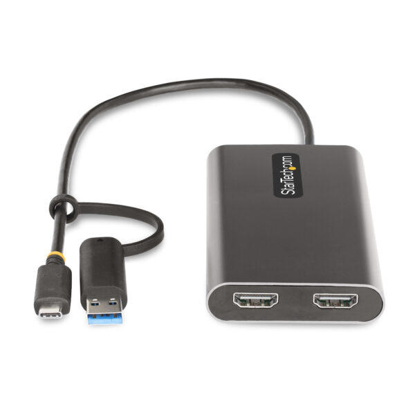 StarTech.com USB-C naar Dual-HDMI Adapter, USB-C of A naar 2x HDMI, 4K 60Hz, 100W Power Delivery Pass-Through, 30cm Ingebouwde K - Afbeelding 3