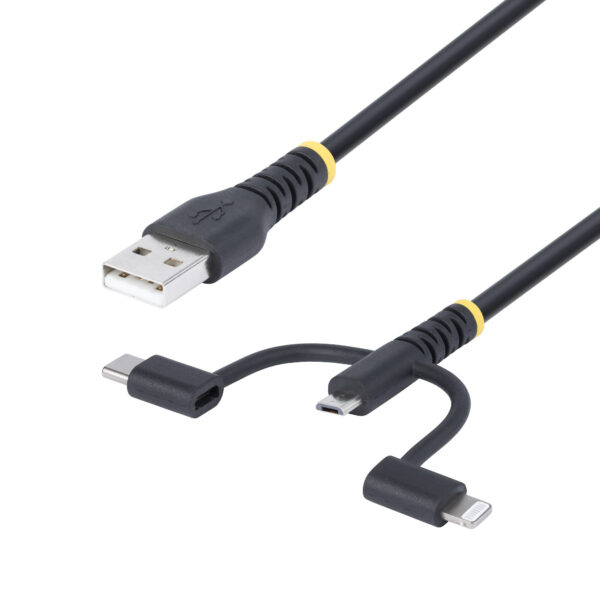 StarTech.com 1m Robuuste USB Multi Oplaadkabel, USB naar Lightning/Micro-USB/Type-C, Apple MFi Gecertificeerd, Aramide Mantel, U