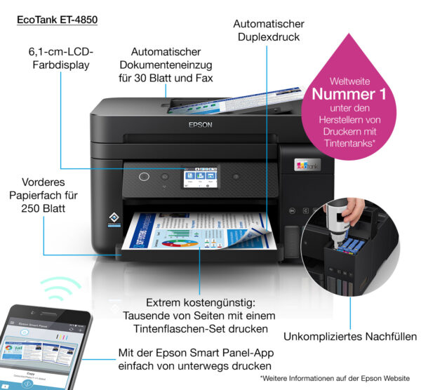 Epson EcoTank ET-4850 A4 multifunctionele Wi-Fi-printer met inkttank, inclusief tot 3 jaar inkt - Afbeelding 13