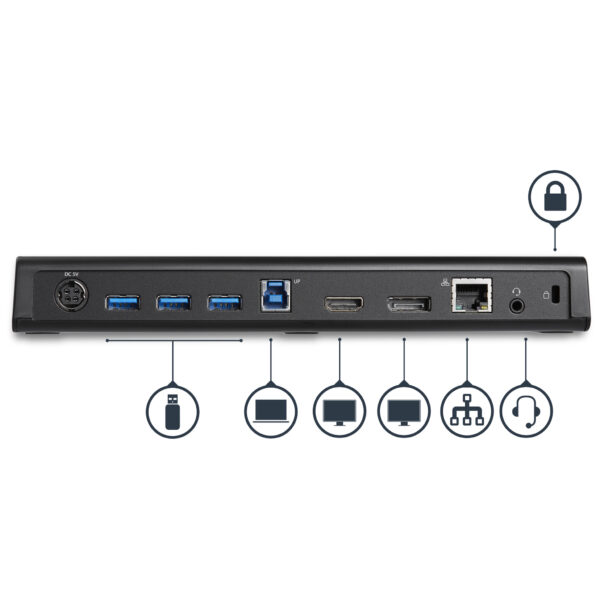 StarTech.com USB 3.0 Dock, Dual Monitor met HDMI & 4K DisplayPort, USB 3.0 naar 4x USB-A, Ethernet, HDMI en DP, Universeel USB T - Afbeelding 2