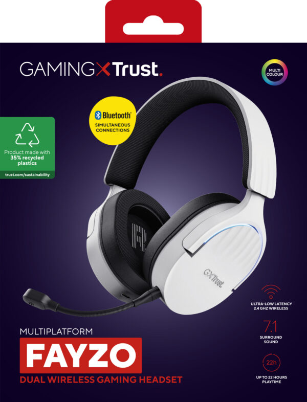 Trust GXT 491W FAYZO Headset Bedraad en draadloos Hoofdband Gamen USB Type-C Bluetooth Zwart, Wit - Afbeelding 9