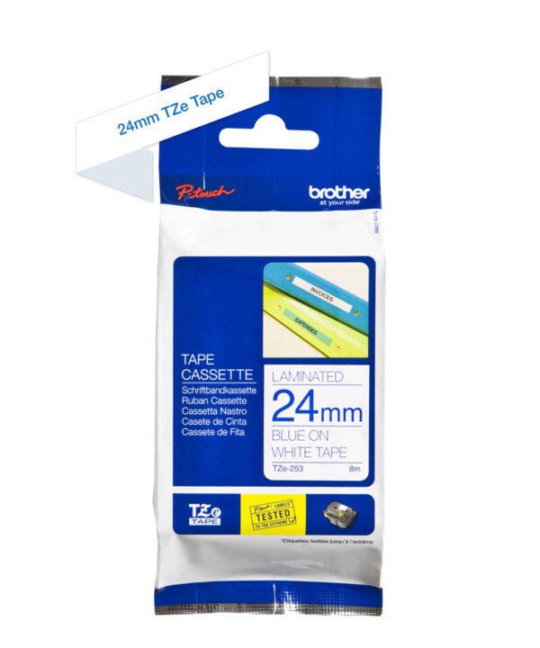 Brother TZE-253 labelprinter-tape Blauw op wit - Afbeelding 3