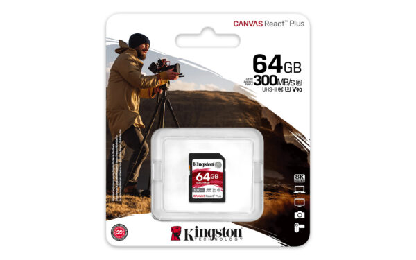 Kingston Technology 64GB Canvas React Plus SDHC UHS-II 300R/260W U3 V90 voor Full HD/4K/8K - Afbeelding 3