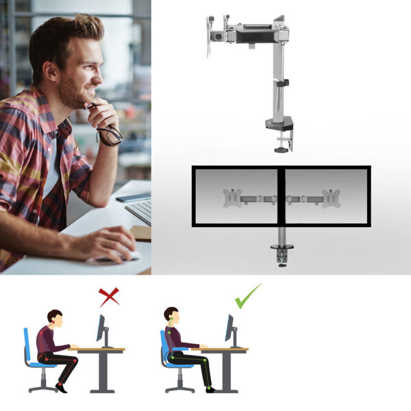 ACT Monitorarm office, 2 schermen, zilver - Afbeelding 7