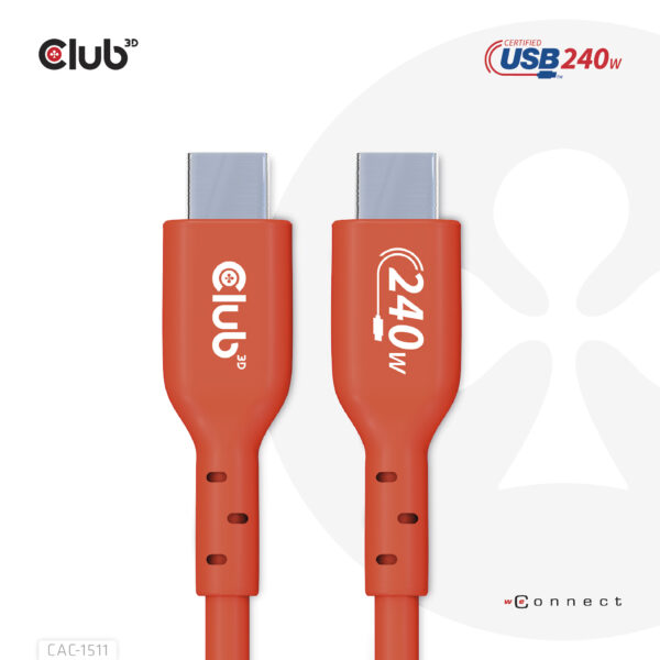 CLUB3D USB2 Type-C Bi-Directional USB-IF Certified Cable Data 480Mb, PD 240W(48V/5A) EPR M/M 4m / 13.13ft - Afbeelding 10