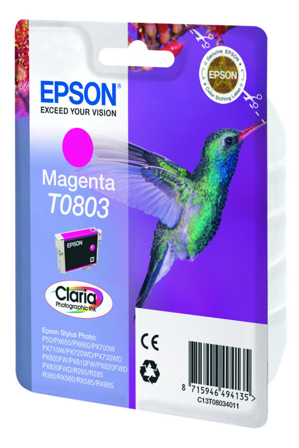 Epson Hummingbird Singlepack Magenta T0803 Claria Photographic Ink - Afbeelding 2