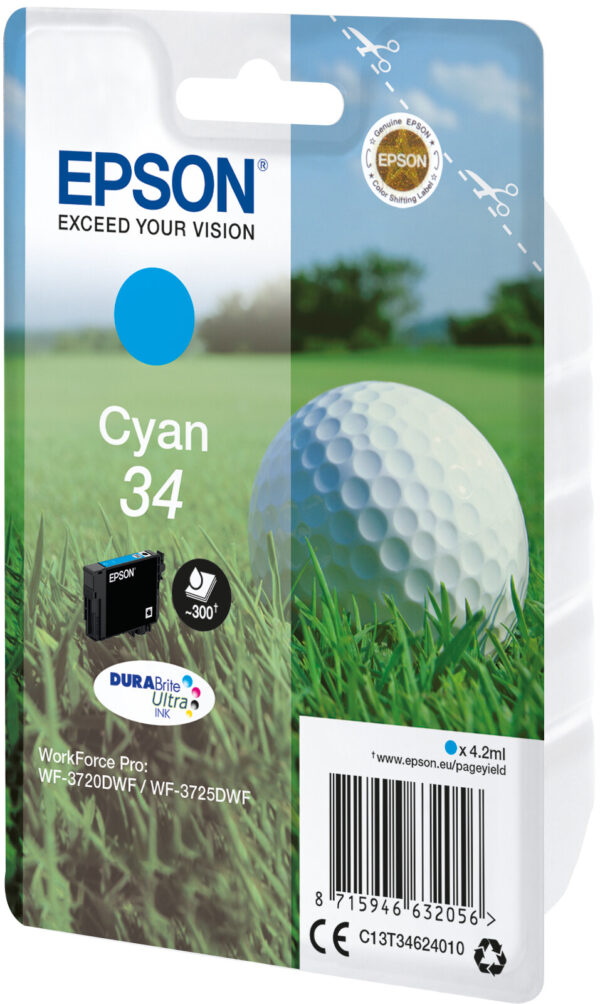 Epson Golf ball Singlepack Cyan 34 DURABrite Ultra Ink - Afbeelding 2