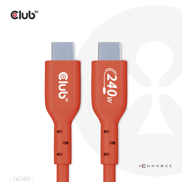 CLUB3D USB2 Type-C Bi-Directional USB-IF Certified Cable Data 480Mb, PD 240W(48V/5A) EPR M/M 4m / 13.13ft - Afbeelding 2