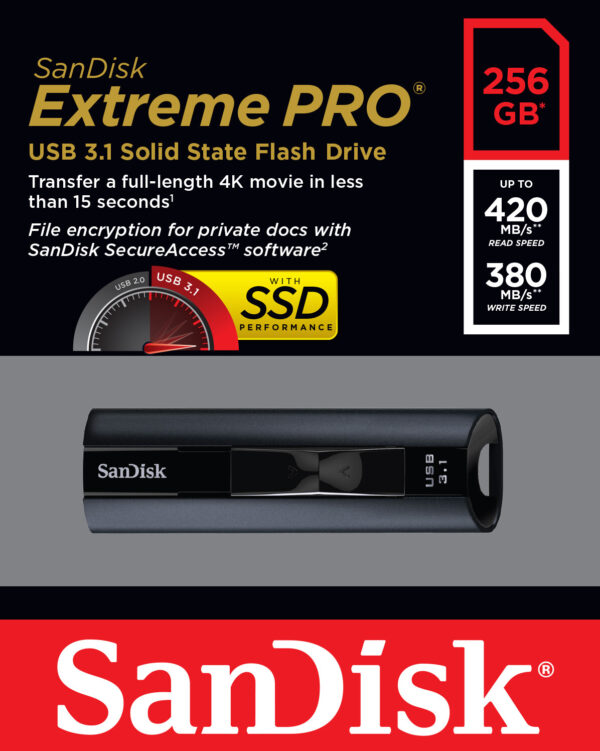 SanDisk Extreme Pro USB flash drive 256 GB USB Type-A 3.2 Gen 1 (3.1 Gen 1) Zwart - Afbeelding 4