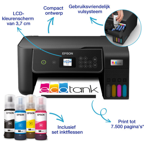 Epson EcoTank ET-2871 A4 multifunctionele Wi-Fi-printer met inkttank, inclusief tot 3 jaar inkt - Afbeelding 3