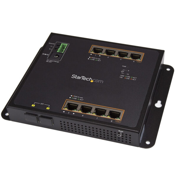 StarTech.com Industrial 8 Port Gigabit PoE+ Switch met 2 SFP MSA Slots - 30W - Robuuste GbE L2 Managed Switch - Rugged High Powe