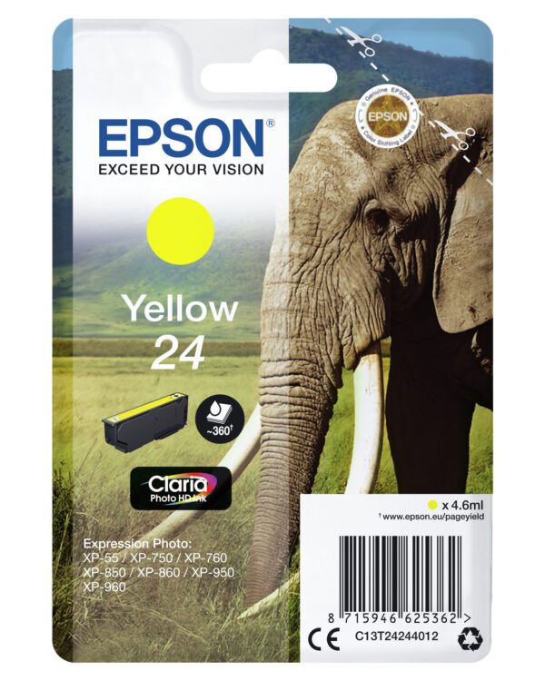 Epson Elephant Singlepack Yellow 24 Claria Photo HD Ink - Afbeelding 3