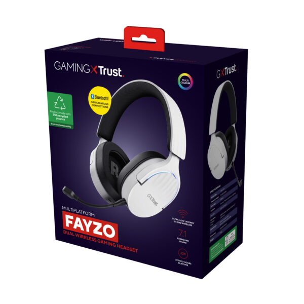 Trust GXT 491W FAYZO Headset Bedraad en draadloos Hoofdband Gamen USB Type-C Bluetooth Zwart, Wit - Afbeelding 8