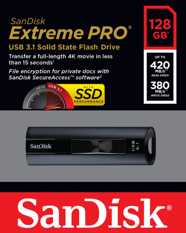 SanDisk Extreme Pro USB flash drive 128 GB USB Type-A 3.2 Gen 1 (3.1 Gen 1) Zwart - Afbeelding 5