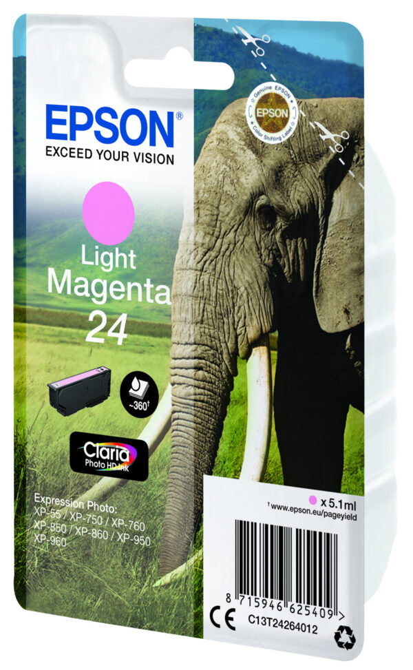 Epson Elephant Singlepack Light Magenta 24 Claria Photo HD Ink - Afbeelding 4