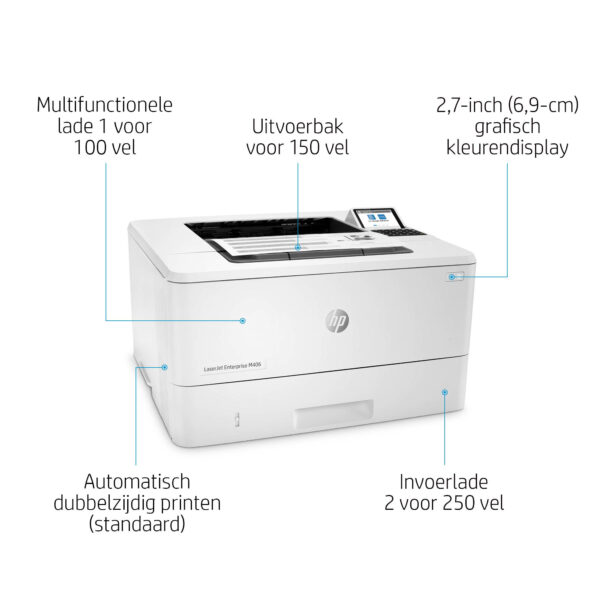 HP LaserJet Enterprise M406dn, Zwart-wit, Printer voor Bedrijf, Print, Compact formaat; Optimale beveiliging; Dubbelzijdig print - Afbeelding 11