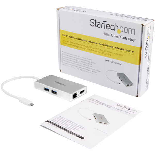 StarTech.com USB-C Multiport Adapter, USB-C Travel Dock met 4K HDMI, 60W Power Delivery Passthrough, GbE, 2pt USB-A 3.0 Hub, USB - Afbeelding 6