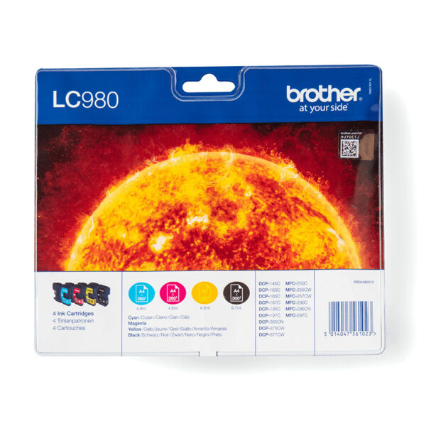 Brother LC980VALBP inktcartridge 4 stuk(s) Origineel Zwart, Cyaan, Magenta, Geel