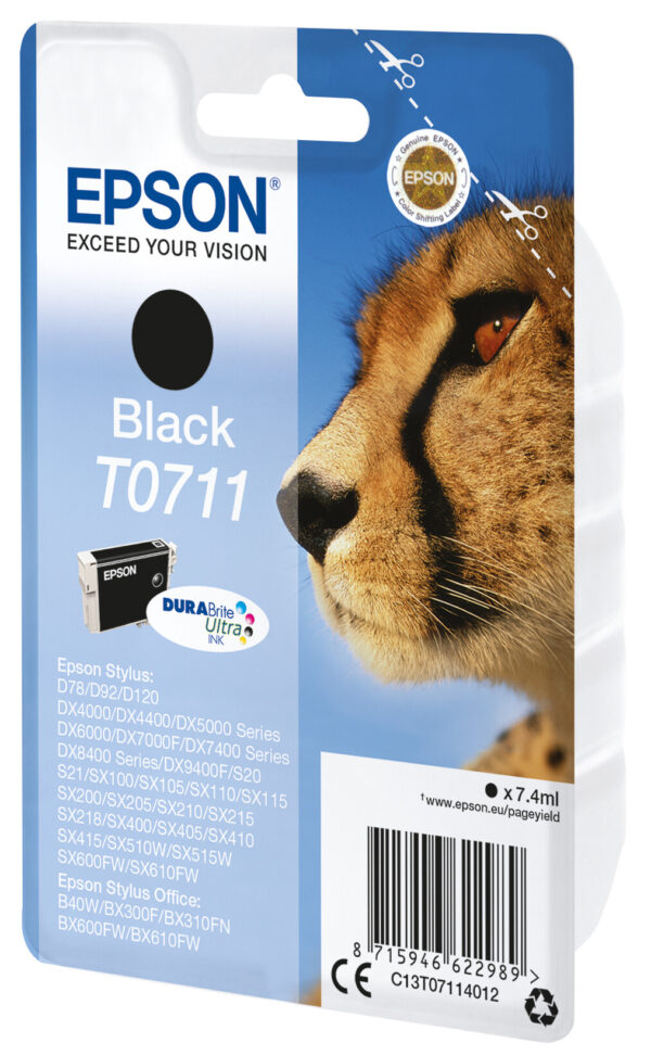 Epson Cheetah Singlepack Black T0711 DURABrite Ultra Ink - Afbeelding 2