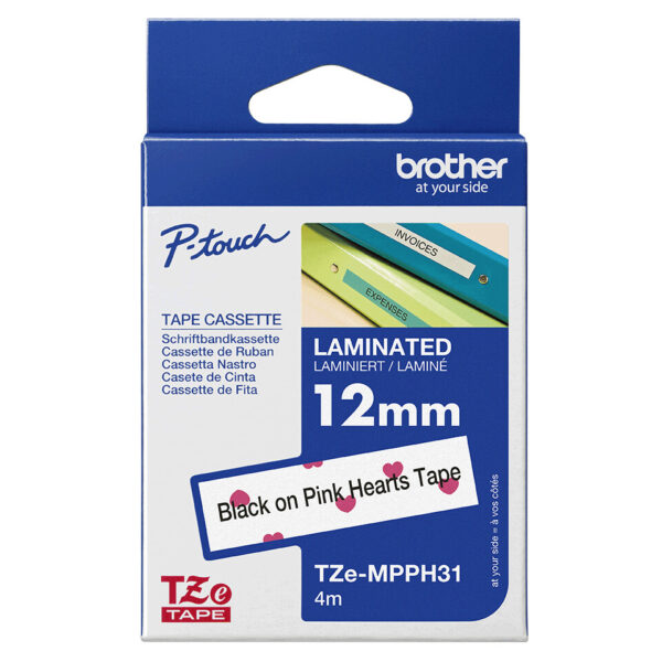 Brother TZE-MPPH31 labelprinter-tape Zwart op roze - Afbeelding 3