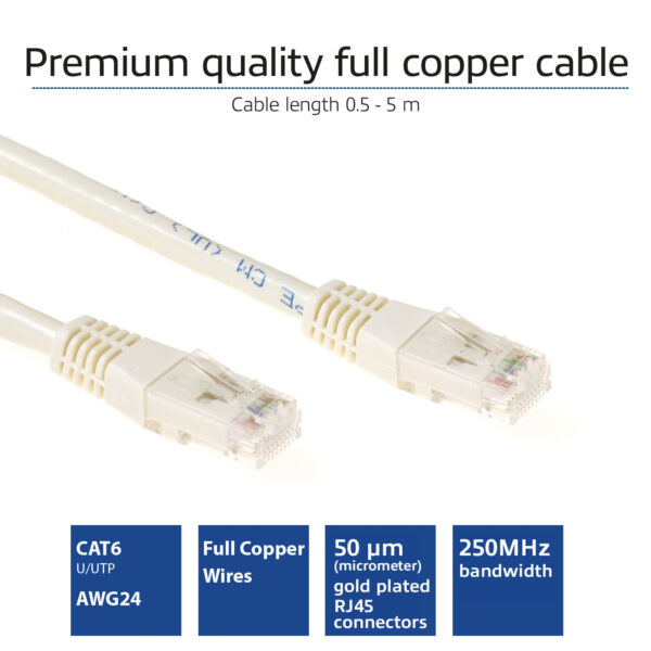 ACT Ivoor 10 meter U/UTP CAT6 patchkabel met RJ45 connectoren - Afbeelding 2